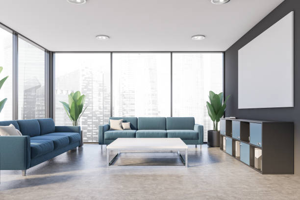 istock Gray office lounge interior with poster 1177291714