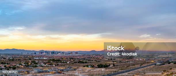 Las Vegas Valley Panorama At Dusk Stock Photo - Download Image Now - Las Vegas, Urban Skyline, 2019