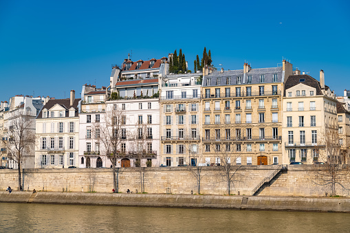 Paris, panorama of the ile Saint-Louis, view of the roofs and typical buildings