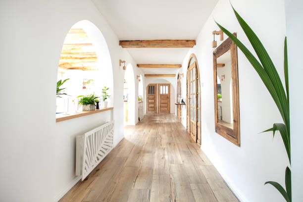 istock Wooden handmade mirror in hallway. 1177305640
