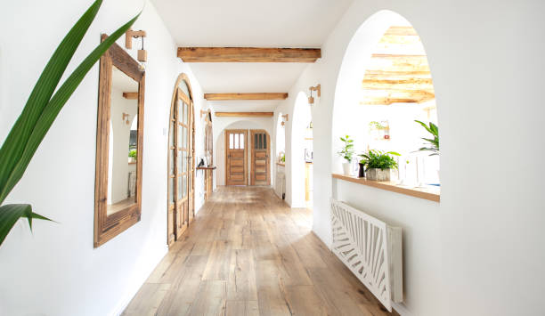 istock Wooden handmade mirror in hallway. 1177305677
