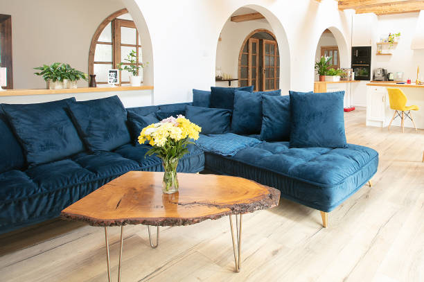 istock Beautiful living room with light kitchenette. 1177306416