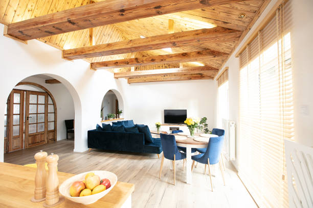 istock Beautiful living room with light kitchenette. 1177306486