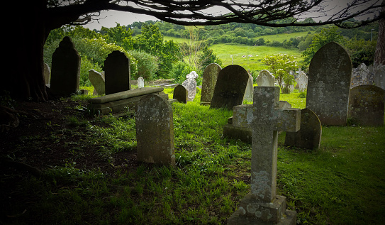 A hill top churchyard in Weymouth, Dorset, UK