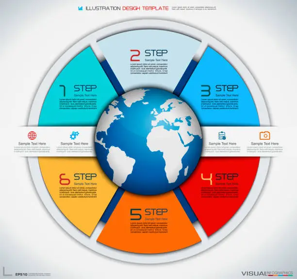 Vector illustration of World Globe Business Infographics in Circle Style