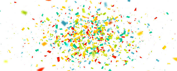 istock Celebration background with confetti. Holiday illustration with flying colorful particles of paper from cracker on white background 1177315105