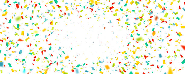 istock Celebration background with confetti. Holiday illustration with flying colorful particles of paper from cracker on white background 1177315106