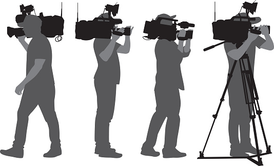 Vector silhouettes of cameramen with cameras and tripod.