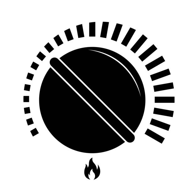 Cooking stove heat knob kitchen gas dial Stove or gas knob black isolated vector illustration oven dials stock illustrations