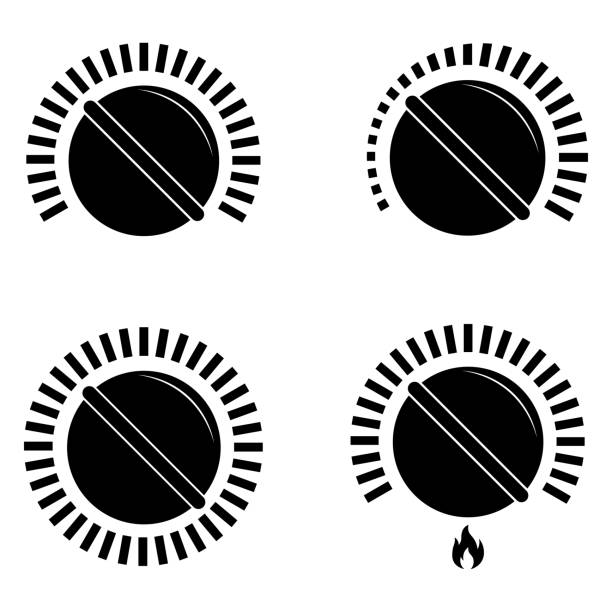 Cooking stove heat knob kitchen gas dial Stove or gas knob black isolated vector illustration oven dials stock illustrations