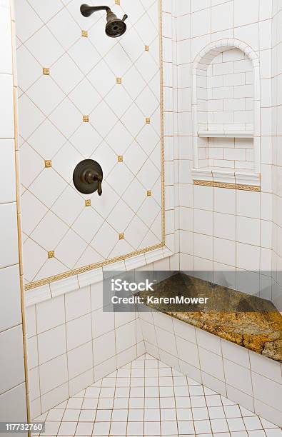 White Tile Shower Stock Photo - Download Image Now - Color Image, Domestic Bathroom, Domestic Room