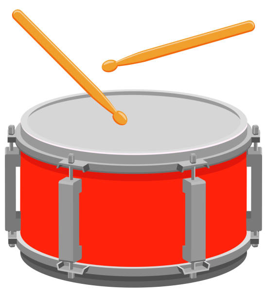 Drums and sticks vector icon Vector illustration of a red snare drums and two drum sticks. snare drum stock illustrations