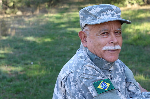Senior Brazilian army soldier with copy space.