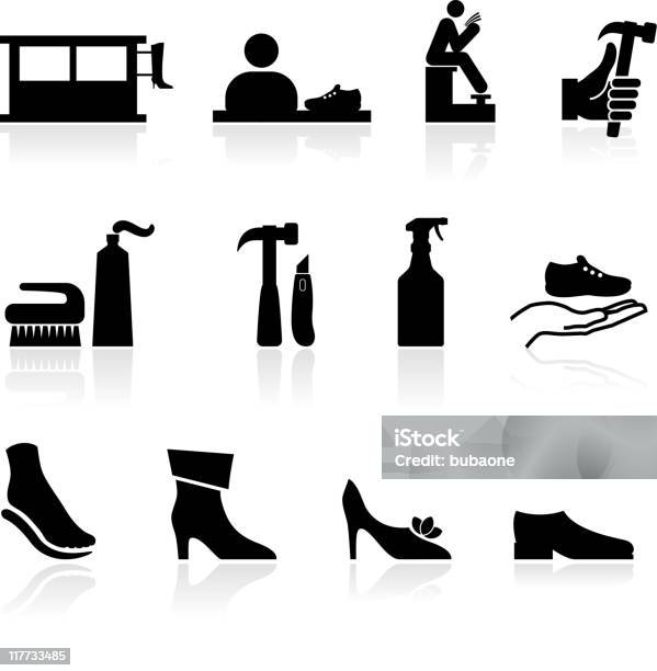 Shoe Repair Schwarz Und Weiß Lizenzfreie Vektor Iconset Stock Vektor Art und mehr Bilder von Schuhmacher