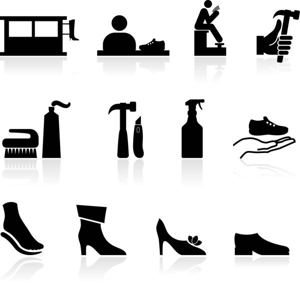 shoe repair black and white royalty free vector icon set  shoemaker stock illustrations