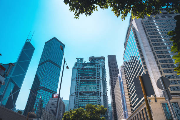 Modern office building close up in Hong Kong