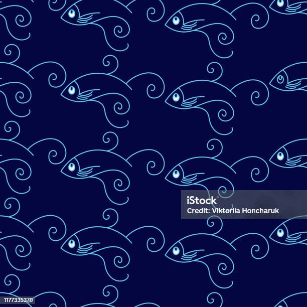 Frame Design Blue Fish Pattern Blue Fish Seamless Pattern On Blue Background Stock Illustration ...