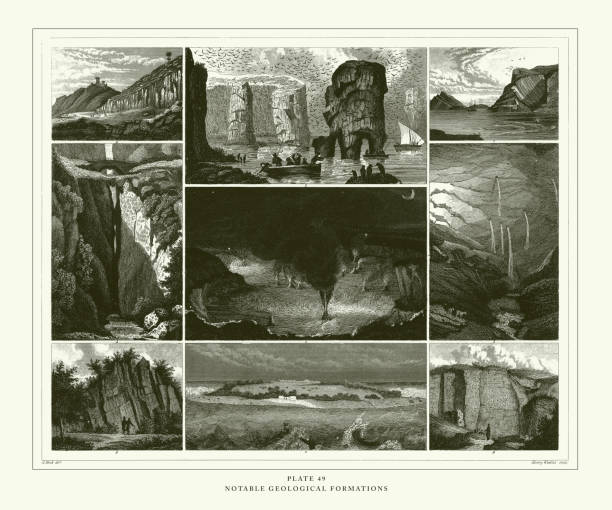 Notable Geological Formations Engraving Antique Illustration, Published 1851. Source: Original edition from my own archives. Copyright has expired on this artwork. Digitally restored.
