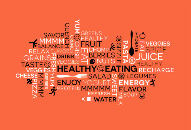 Healthy Eating themed word cloud with icons and emojis. Healthy Eating themed word cloud with icons and emojis. word cloud stock illustrations