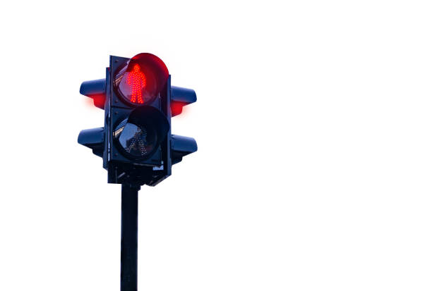 istock Traffic light red Stop walking Do not cross Isolated on white background 1177344957