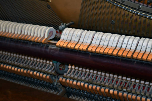 istock Inside a piano, there are strings, and there is a long row of uniformly rounded felt-covered hammers 1177345068