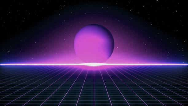 istock Retro Sci-Fi Background Futuristic Grid landscape of the 80`s. Digital Cyber Surface. Suitable for design in the style of the 1980`s. 3D illustration 1177349425