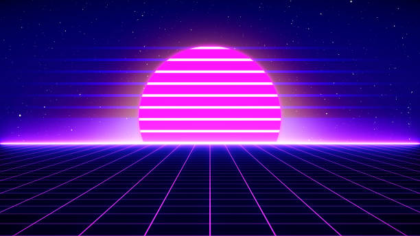 istock Retro Sci-Fi Background Futuristic Grid landscape of the 80`s. Digital Cyber Surface. Suitable for design in the style of the 1980`s. 3D illustration 1177349433