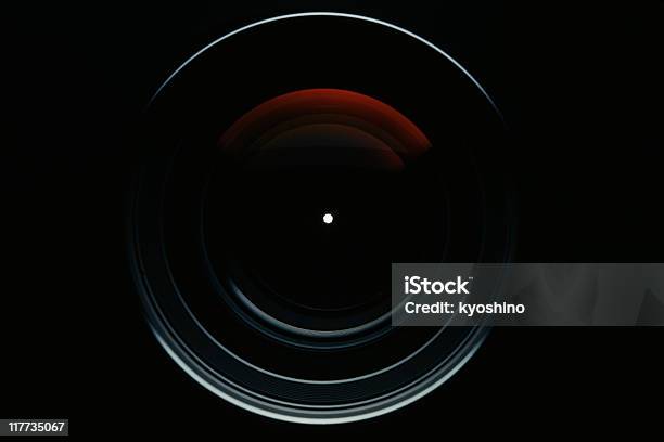 Isolated Shot Of Professional Camera Lens Against Black Background Stock Photo - Download Image Now