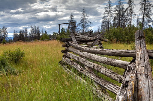 Log fence in Cariboo Region, British Columbia, Canada.