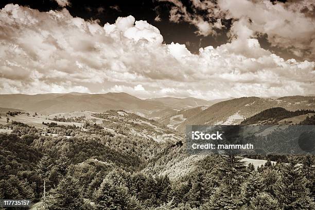 セピア調山のパノラマ - Horizonのストックフォトや画像を多数ご用意 - Horizon, かすみ, なだらかな起伏のある地形