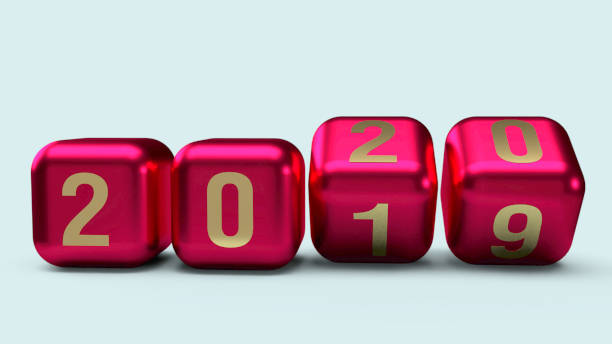 istock 2020 gold number on cubes red Metallic color 3d rendering for new year content. 1177355722