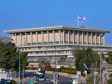 Jerusalem, Israel - January 12, 2017:  Israel's parliament building, known as the Knesset, is located on a hilltop in west Jerusalem.