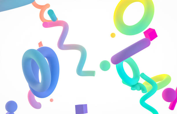 Holographic geometric shape form floating on white isolated background.