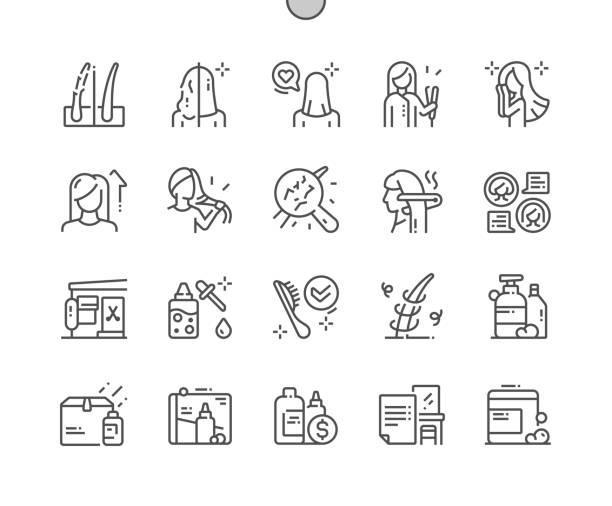 Keratin hair treatment Well-crafted Pixel Perfect Vector Thin Line Icons 30 2x Grid for Web Graphics and Apps. Simple Minimal Pictogram Keratin hair treatment Well-crafted Pixel Perfect Vector Thin Line Icons 30 2x Grid for Web Graphics and Apps. Simple Minimal Pictogram chemical straightener stock illustrations