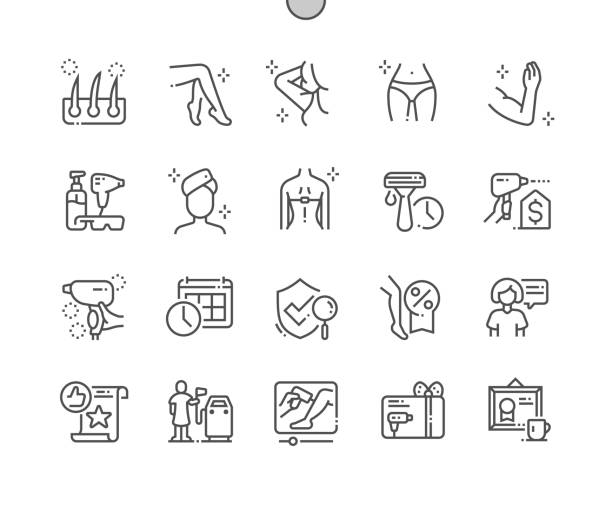 laser-haarentfernung gut gemacht pixel perfect vector thin line icons 30 2x grid für web-grafiken und apps. einfaches minimal piktogramm - bein anatomiebegriff stock-grafiken, -clipart, -cartoons und -symbole