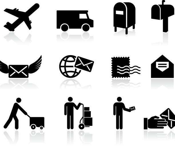 mail black and white royalty free vector icon set  air mail stock illustrations