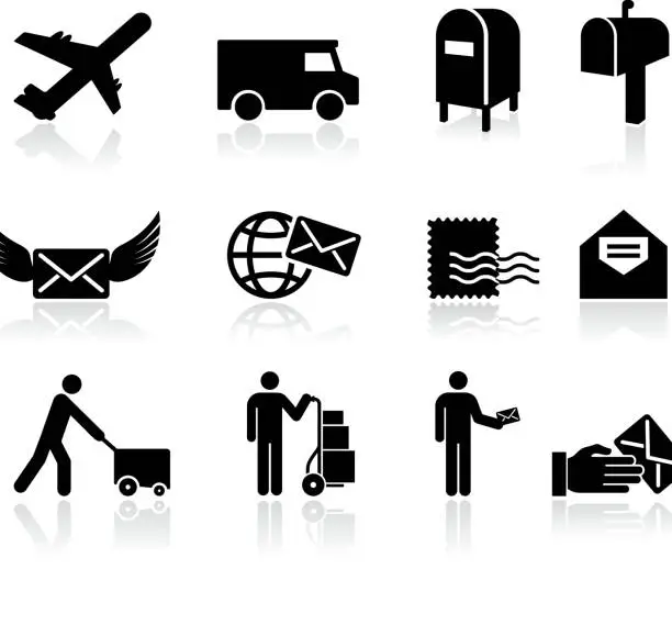 Vector illustration of mail black and white royalty free vector icon set