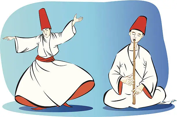 Vector illustration of Whirling Dervish and Reed Flute