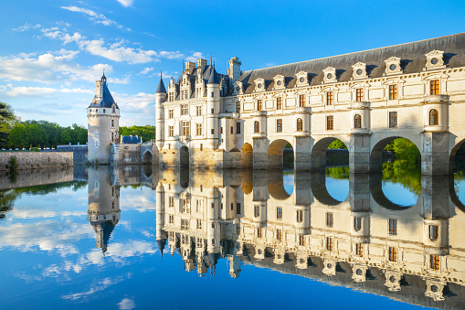 Chenonceaux, France - 1 May, 2019: Chateau de Chenonceau is a french castle spanning the River Cher near Chenonceaux village