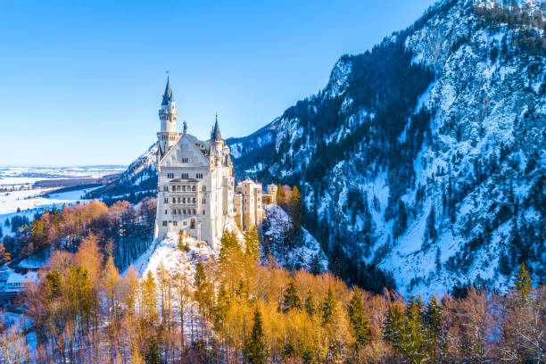 beautiful view of world-famous neuschwanstein castle, southwest bavaria, germany - king ludwig imagens e fotografias de stock