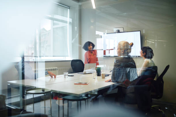 istock Female Financial Analyst Talking On Presentation 1177375839