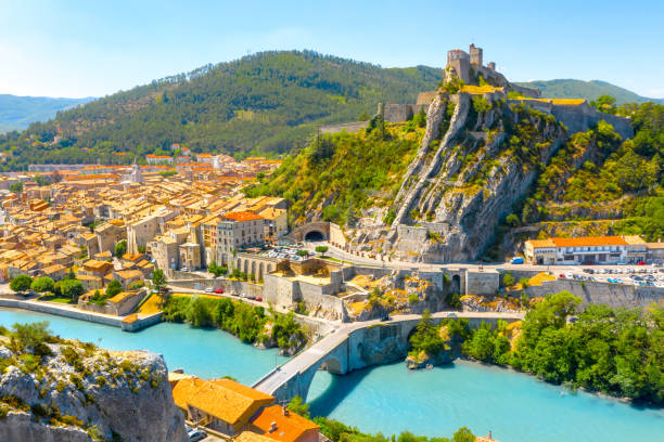 Sisteron is a commune in the Alpes-de-Haute-Provence department in the Provence-Alpes-Côte d'Azur region in southeastern France stock photo
