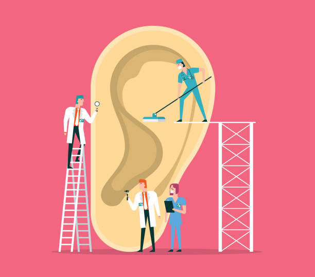 ear Team of doctors diagnose human ear listening illustrations stock illustrations