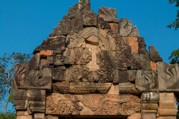 istock Khmer temple texture at Prasat Muang Tam Castle 1177381112