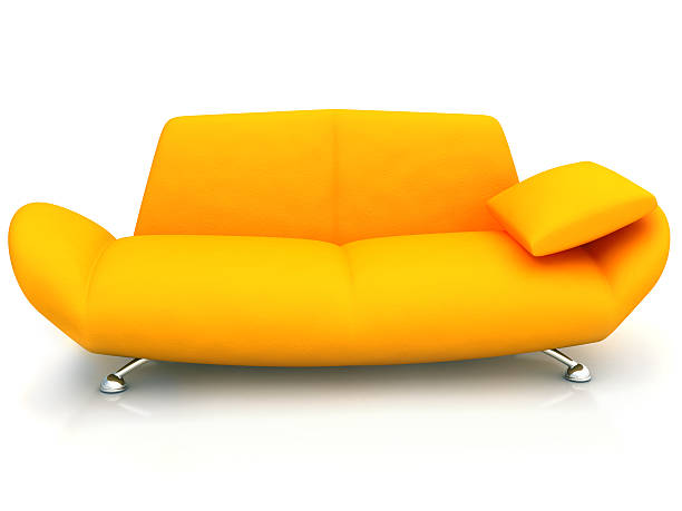 A two seater yellow sofa on a white background