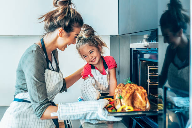 istock Mother and daughter preparing turkey 1177387615