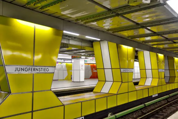 U2/U4 platform of Jungfernstieg underground railway station in Hamburg, Germany