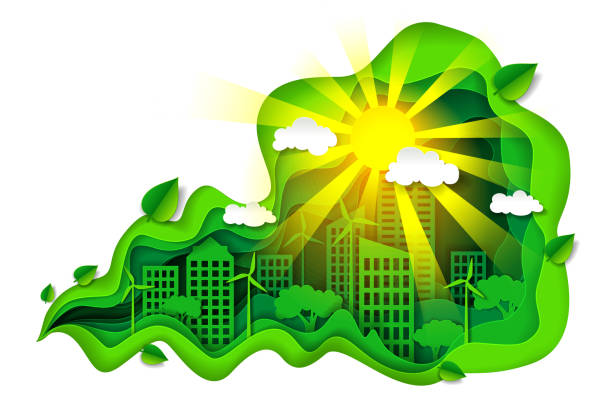 istock Eco green city, vector illustration in paper art style 1177391537