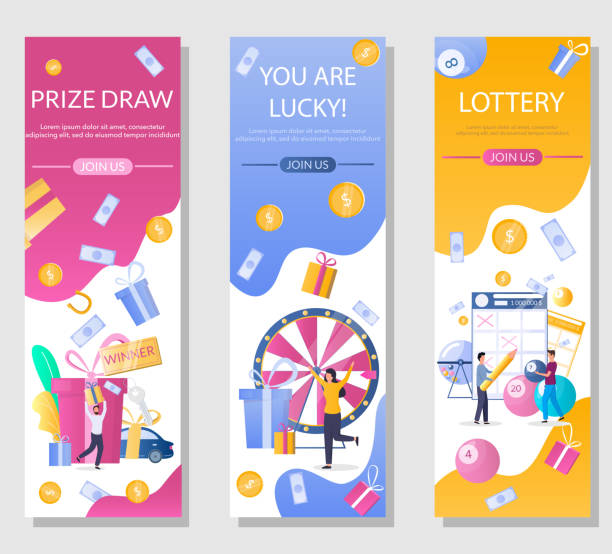 zestaw pionowego banera wektorowego loterii - performance perks incentive coin stock illustrations