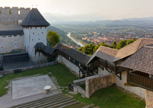 Old castle in Celje overlooks the town stock photo